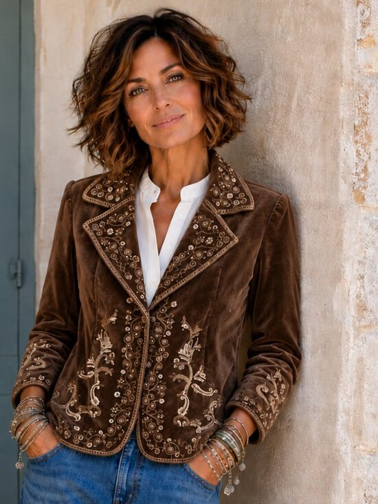 Jackets & Blazers - 100% cotton embroidered velvet jacket/blazer